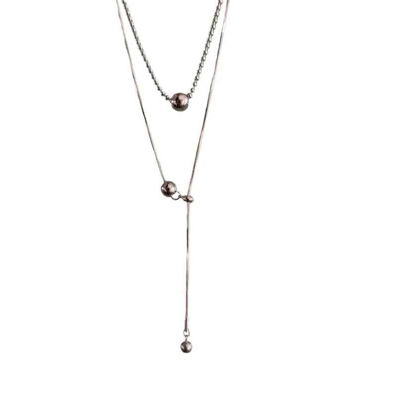 Stainless Steel Silver Color Beaded Necklaces for Women Fashion Metal Pull Long Snake Bone Chain Necklaces Jewelry Party Gifts