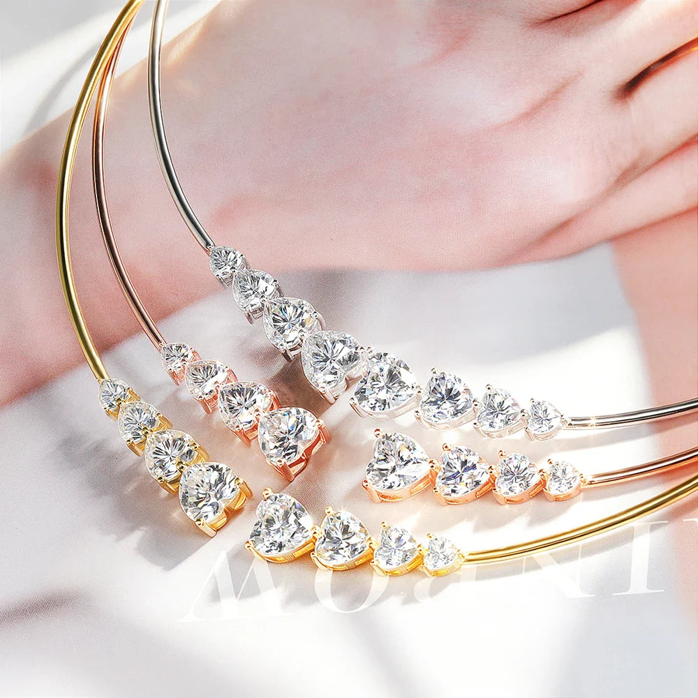 Luxury Round Bezel Bubble Moissanite Open Choker Neck Chain for Women S925 Silver 4-Stone Diamond Cuff Collar Necklace Gift