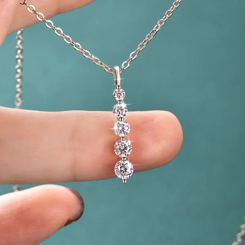Brilliant 5-Stone Moissanite Necklace 14K Gold Filled Long Drop Pendant Necklace for Women Female Jewelry Accessories