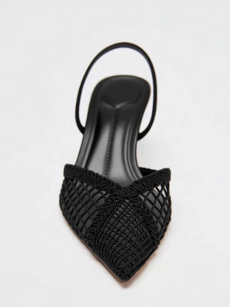 Mesh Woven Heeled Sandals Women Sexy Pointed Toe Back Strap Thin High Heels Comfortable Elegant Designer Shoes for Women Pumps