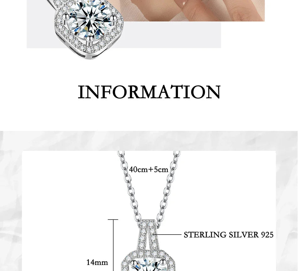 1-2CT Moissanite Necklace for Women S925 Silver Square Design Laboratory Diamond Pendant Luxurious Wedding Jewelry