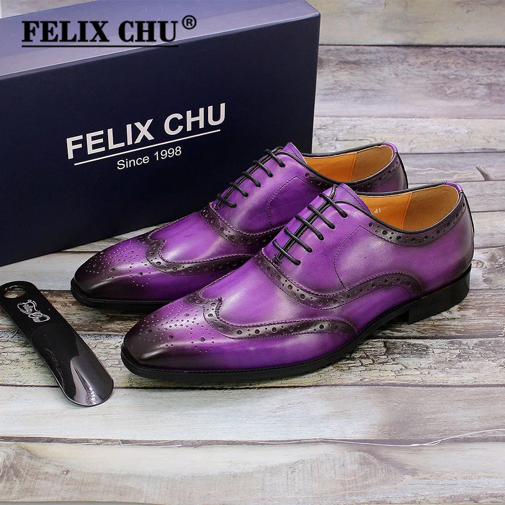 Size 7-12 Handmade Men's Wingtip Oxford Shoes Genuine Calfskin Leather Brogue Dress Shoes Classic Business Formal Shoes for Men