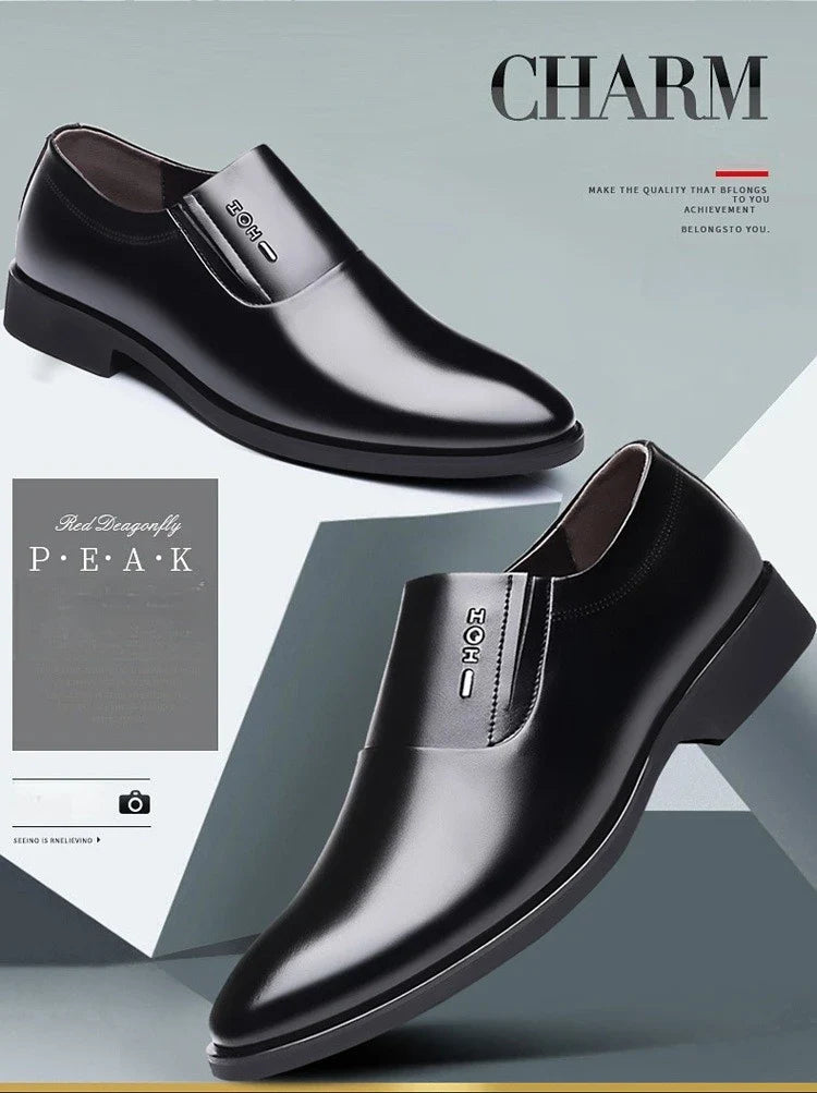 2026 New Men's Leather Slip-On Dress Shoes Formal Business Casual Loafers Male Fashion Non-slip Office Wedding Shoes Man