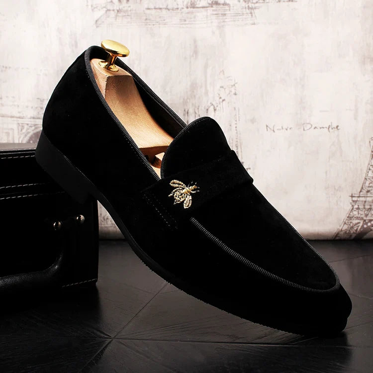 Men's Fashion Suede Leather Embroidery Loafers Mens Casual Printed Moccasins Oxfords Shoes Man Party Driving Flats EU size 38-45