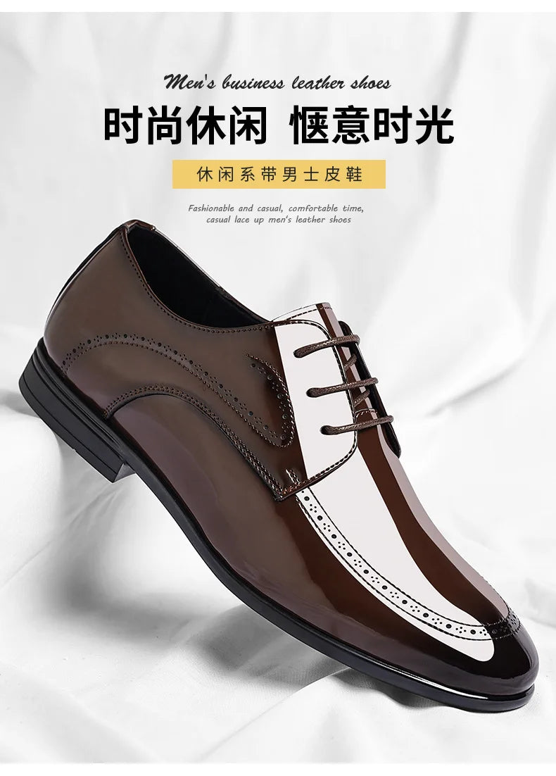 Business Formal Patent Leather Shoes for Men Spring Autumn New Designer Brogue Shoes Male Fashion Lace Wedding Shoe Man