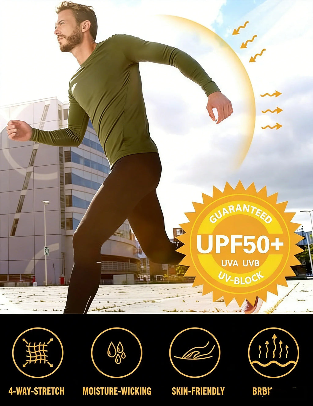 Men's Sun Protection Shirts UV SPF UPF 50+ Long Sleeve Rash Guard Fishing Running Quick Dry Lightweight Sports Running Shirt
