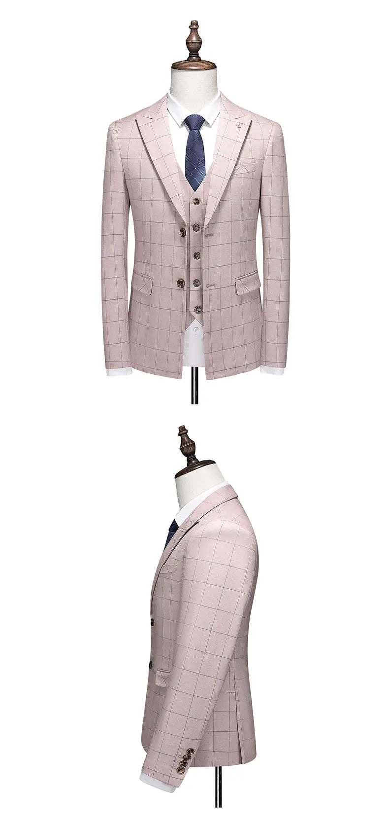 ( Jacket + Vest + Pants ) Fashion Boutique Plaid Mens Casual Business Suit Groom Wedding Dress Formal Slim Plaid Suit