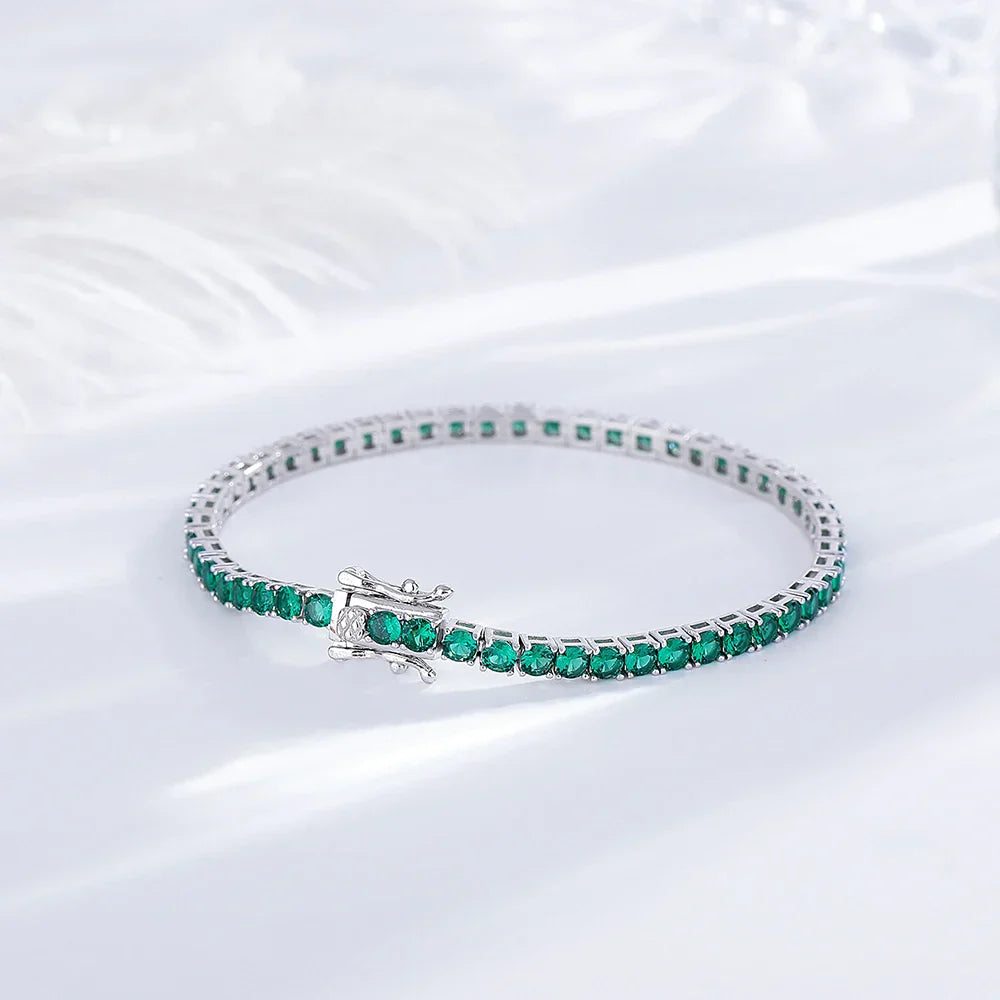 Fine Jewelry Pave 3MM Emerald Green Cubic Zircon Hip Hop Rock Chain For Women/Men Real 925 Silver Metal Tennis Bracelet