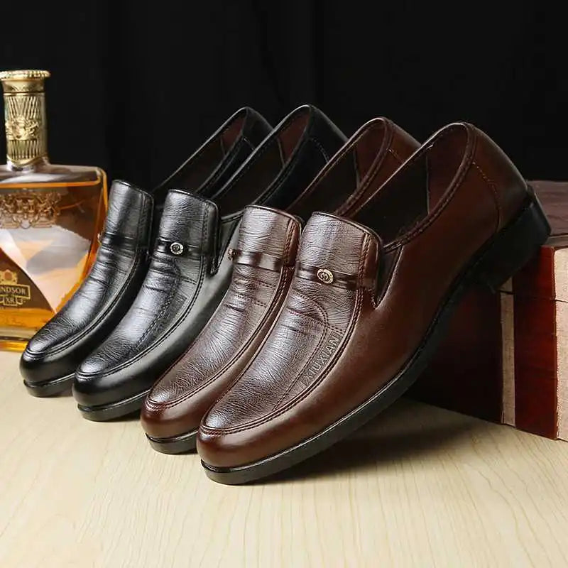 Men leather business shoes plus size slip-on loafers round toe anti-slip formal footwear