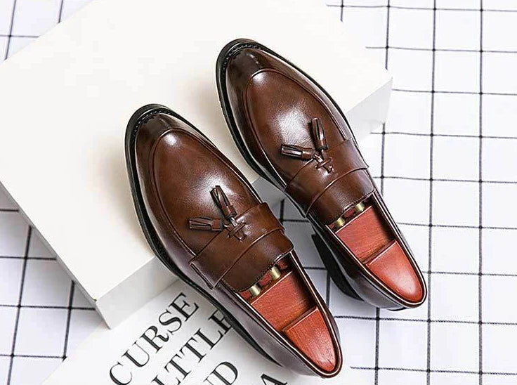 With Tassels Loafers Office Leather Shoes for Men Platform Thick Sole Pointed Toe Man Casual Shoe High Quality Fashion Elegant