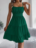 Casual Vacation Ruffled Camisole Dress Spring Summer Women's Solid Dresses for 2026 Valentine's Day Woman Clothing Pink Blue