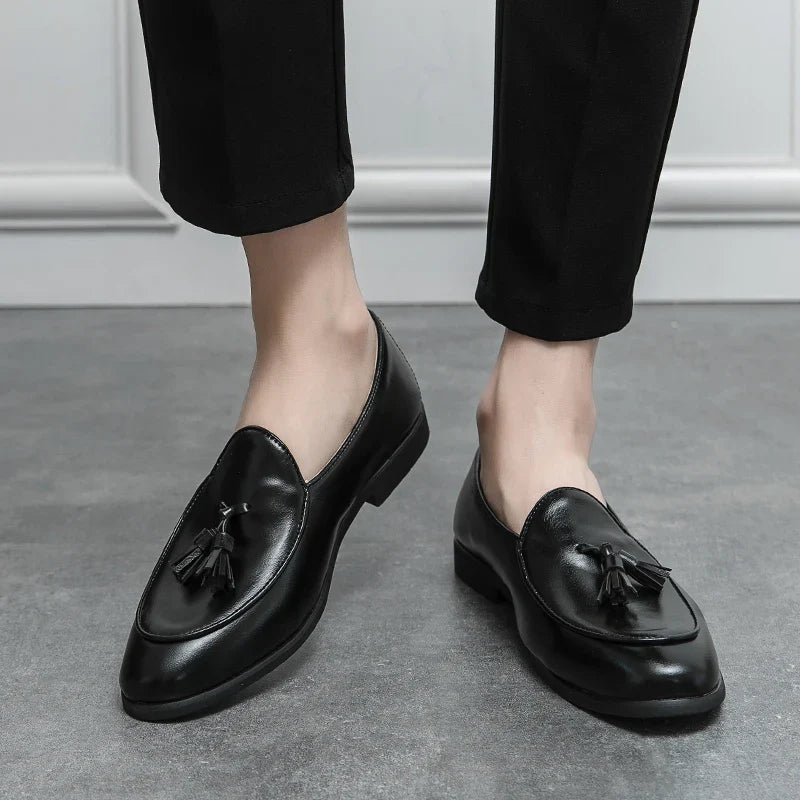 Men's Formal Tassel Loafers – Genuine Leather Slip-On Dress Shoes, Black & Brown, EU 40–47