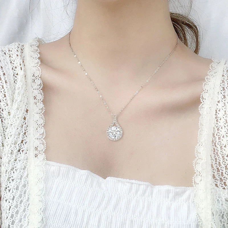 1-5ct Real Moissanite Necklace for Women Sparkling S925 Sterling Silver Jewelry Water Drop Pendant Girls Birthday Gift