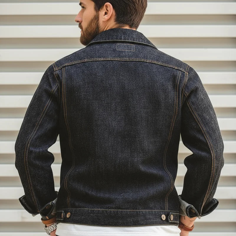 Vintage 14.8oz Washed Denim Type III Jacket Classic Solid Slim Fit Coat Cotton Denim Jacket for Men Spring and Autumn Tops