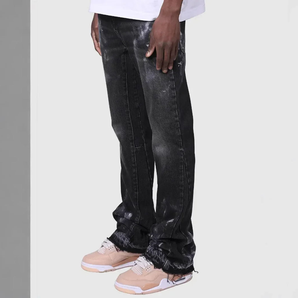 Jeans Men Vintage Straight Pants Mid Waist Stretch Distressed Washed Pockets Button Basics Trousers 2025 Streetwear Denims