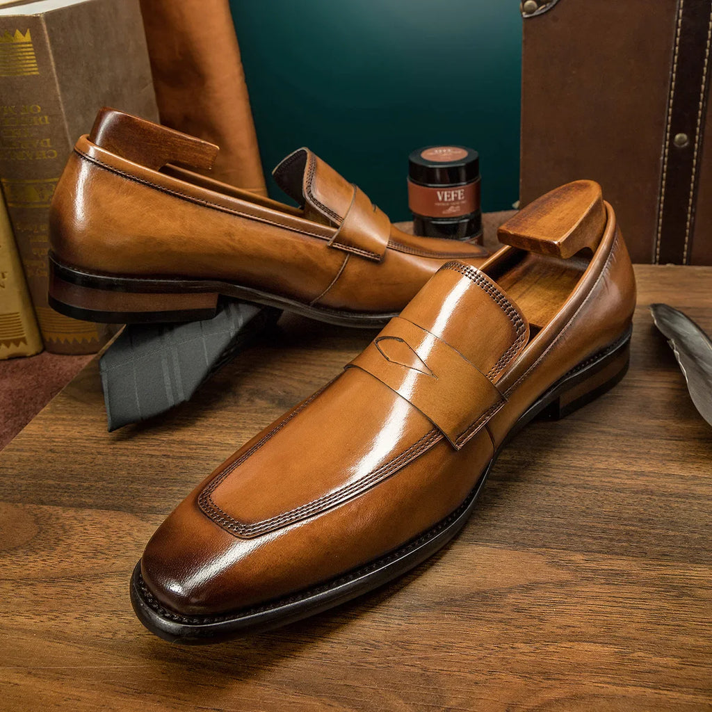 Men's Genuine Leather Shoes Loafer Handmade Shoes Antiskid Elegant Gentleman Oxford Shoes Simple British Style Wedding Shoes