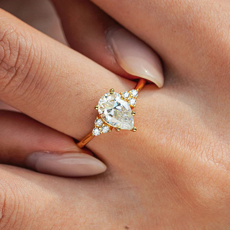 6*9mm Pear Cut Test Passed Moissanite Ring for Women D Color Vintage Wedding Jewelry Lab Diamond 925 Sterling Silver Band