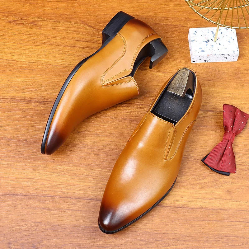 Top Layer Cowhide Shoes Men's Shoes Genuine Leather Business Dress Shoes Men British Pointed Toe Formal Slip-On Shoes
