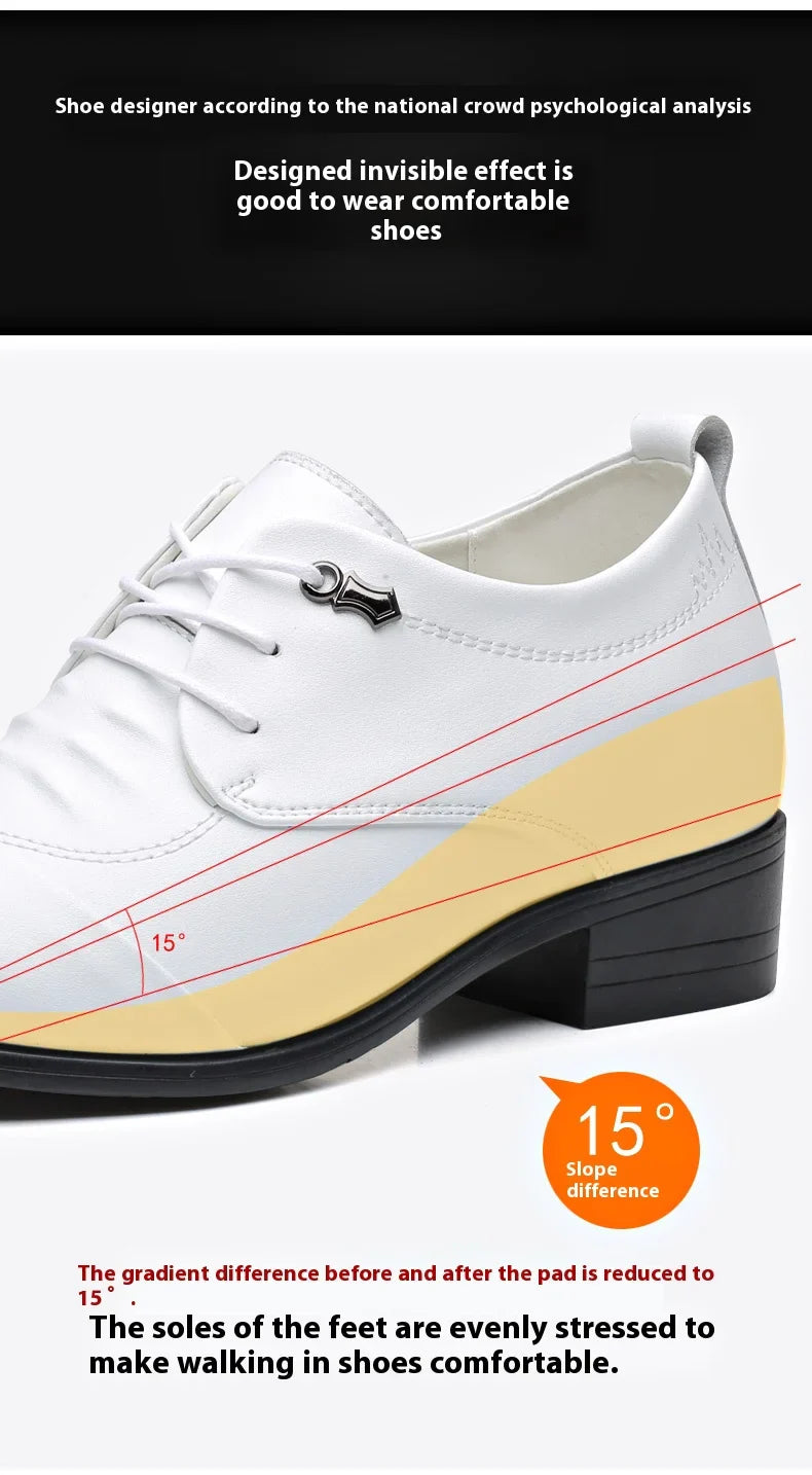 Business Men Oxford Leather Shoes Elevator Man Height Increase Insole 6CM White Black Thick Soled Formal Casual Shoes