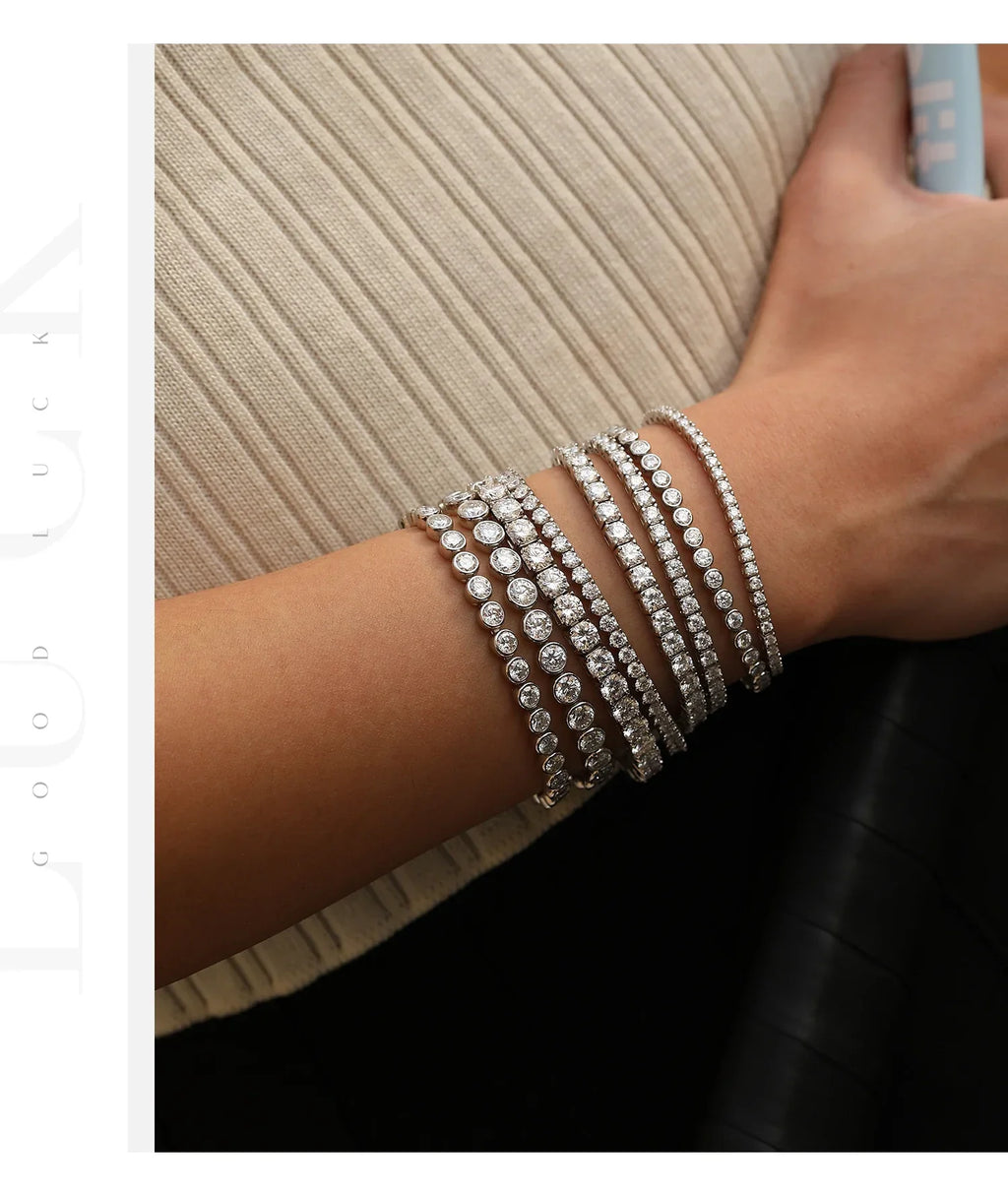 D VVS1 Moissanite Tennis Bracelet 925 Sterling Silver Single Row Classic with Box Bracelets for Women Man Fine Jewelry