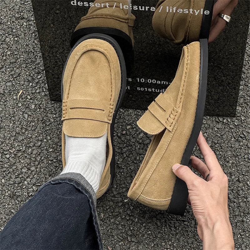 Handmade Mens Leather Loafers Non Slip Slip on Walking Flats Breathable Outdoor Casual Shoes for Man Work Office Driving Shoes