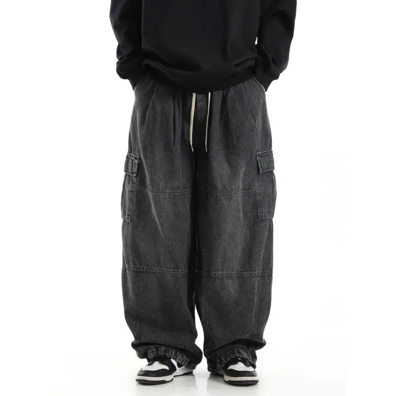 Y2k Black Baggy Cargo Jeans Trousers Men Streetwear Denim Pants