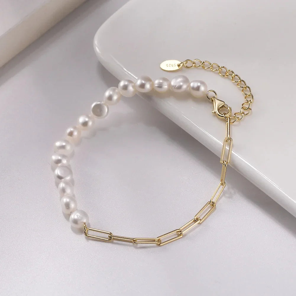 Natural Pearls Beaded Necklace with 925 Sterling Silver Paperclip Chain Wedding Party Fashion Pearls Jewelry GPN13