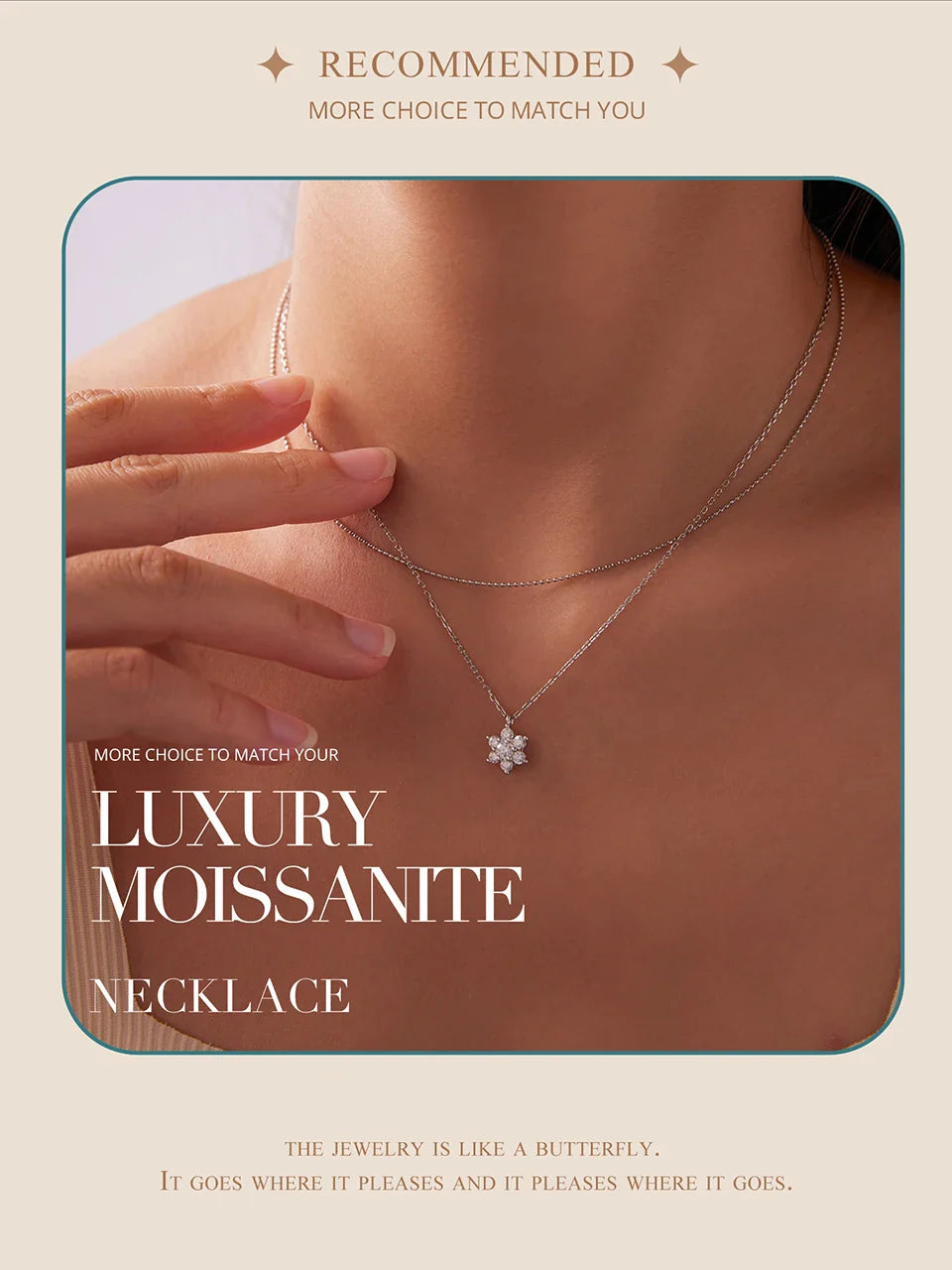 Double-layer Moissanite Necklace for Women, 925 Sterling Silver Snowflake Pendant Necklace for Women Dazzling Winter Gift