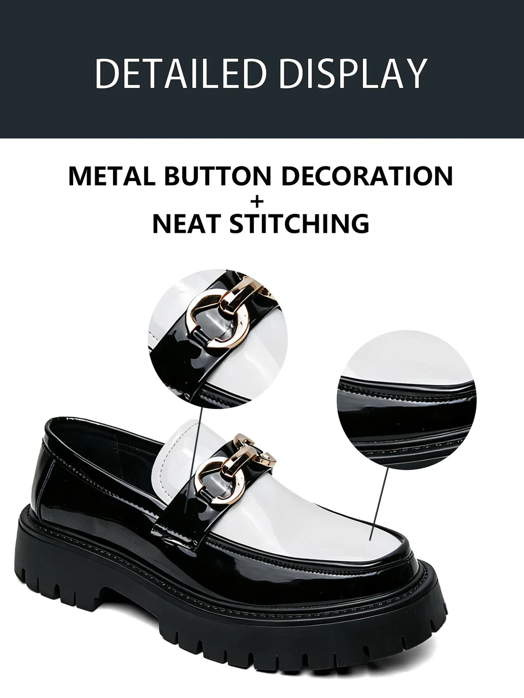 Classic Fashion Thick Sole Men's Penny Loafers Slip-On Business Dress Shoes for Gentleman Metal Buckle Formal Party Glossy Shoes