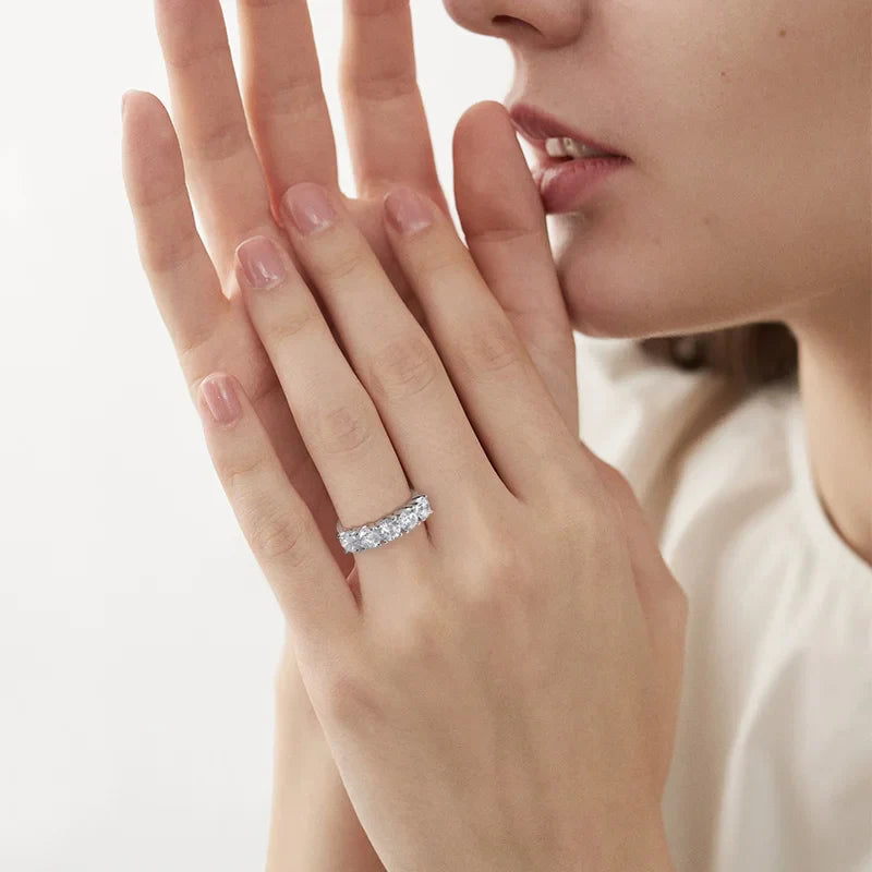 2.5/5CTTW D Color Genuine Moissanite Rings for Women 5 Gemstone Bridal Wedding Jewelry 925 Sterling Silver Wholesale Ring