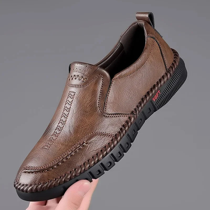 Men's Hand-Stitched Genuine Leather Shoes – Durable Casual Footwear for Everyday Wear