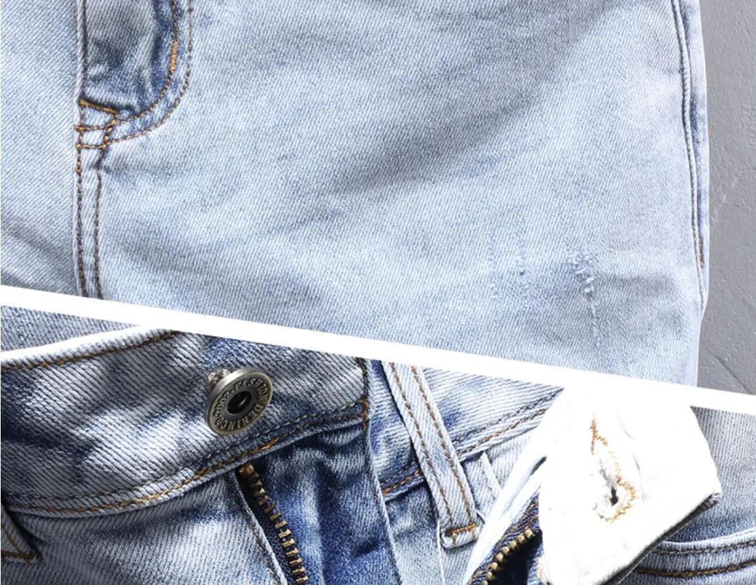 Spring and Autumn New Fashion Trend Solid Color Straight Stretch Denim Pants Men Slim Breathable High Quality Small Foot Pants