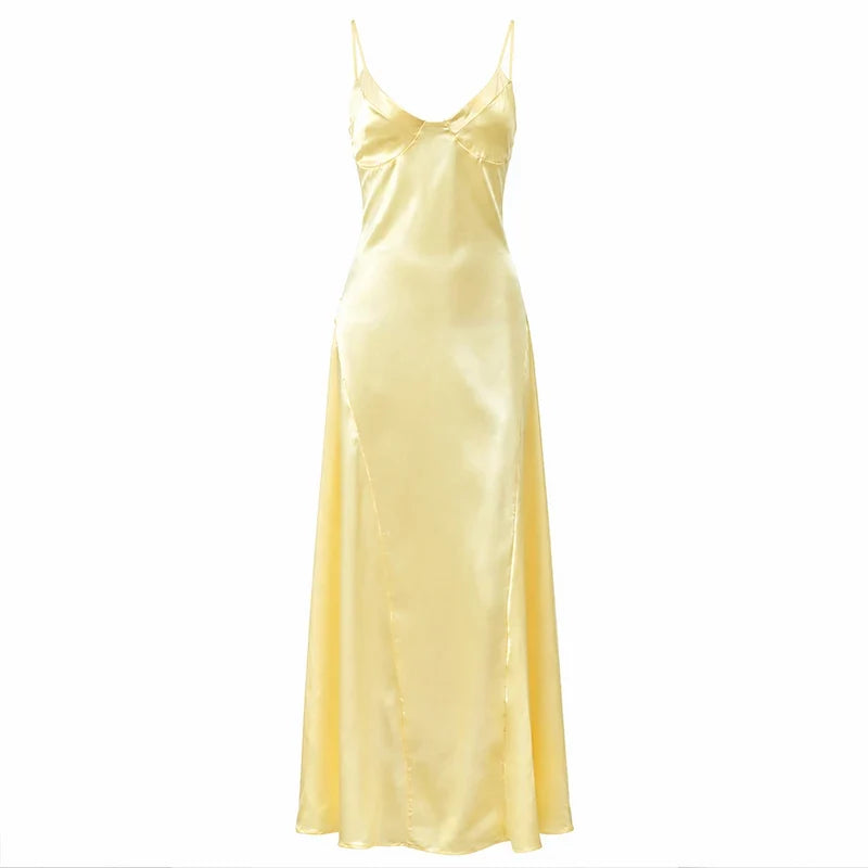 Solid Satin Cowl Neck Women's Dress Elegant Sleeveless Ruched Waist Fishtail Bodycon Lady Vestido 2026 Summer Party Dresses