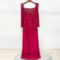 HIGH QUALITY Newest Fashion 2026 Designer Vestido Women's Square Collar Beading Diamonds Long Sleeve Maxi Dress