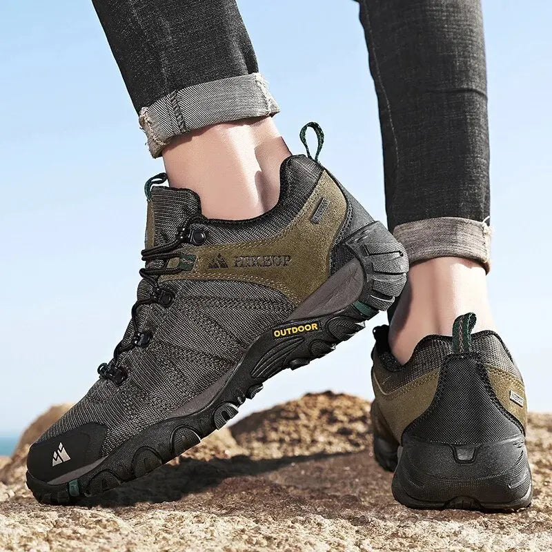 Four-Season Men's Hiking Shoes Outdoor Sports Genuine Leather Wear-Resistant Climbing Shoes Rubber Sole Trekking Sneaker