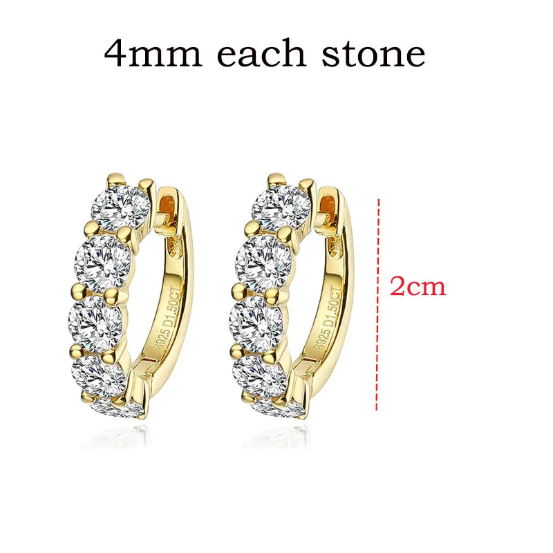 18k 3cttw Moissanite Hoop Earring for Women 4mm Stones D Color Sparkling Created Diamond Earring 100% 925 Sterling Silver