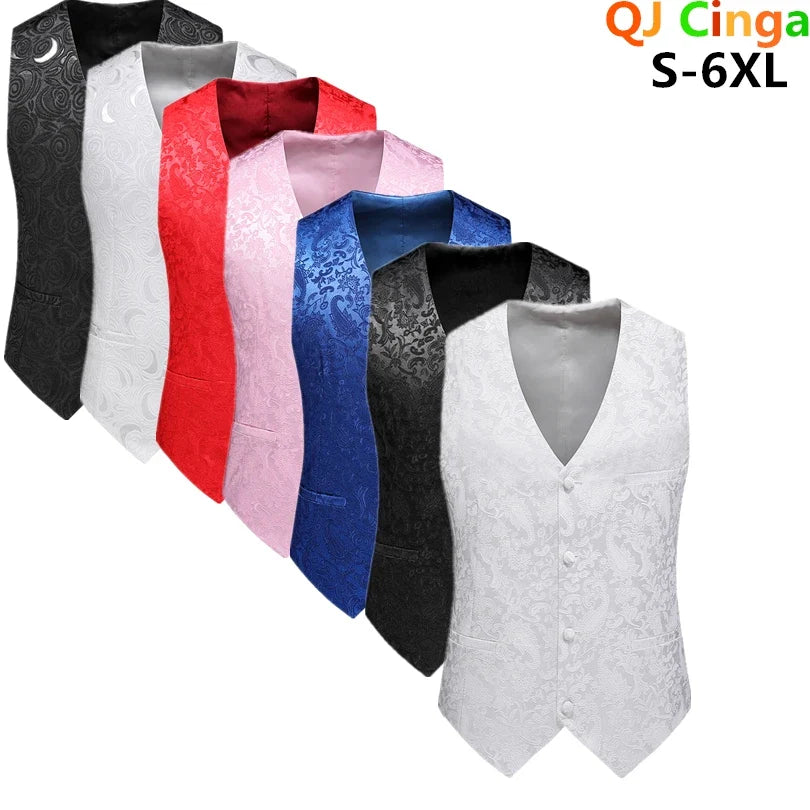 2026 New Men's Red Sleeveless Vest Coat, Single-breasted V Neck Waistcoat, Wedding Party Vests Blue Black Asian Size M-5XL 6XL