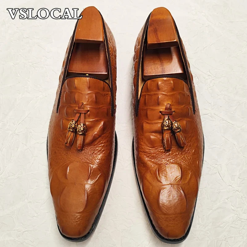 Luxury Men's Loafers Shoes Black Brown Tassel Loafers Slip On Casual Mens Dress Shoes Wedding Office Leather Shoes Men