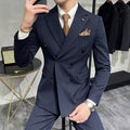 ( Blazer+Vest+Pants ) Groom Wedding Male Suit Luxury Brand Fashion Striped Men's Casual Business Office Double Breasted Suit