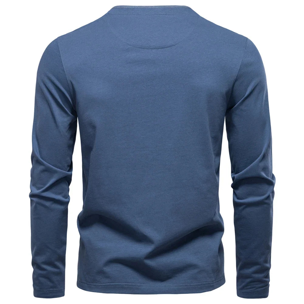 Men's Long SleeveT-shirt Fashion HIgh Quality Cotton t shirt for man button collar basic tshirt