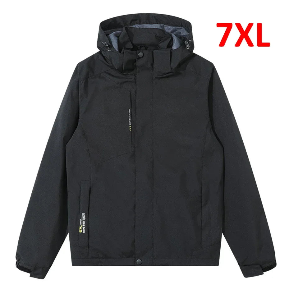 سترة واقية رجالية مقاسات كبيرة 6XL 7XL، معطف مقاوم للماء للرجال، جاكيت رجالي لربيع وخريف السفر، أزياء رجالية للخارج، ملابس خارجية
