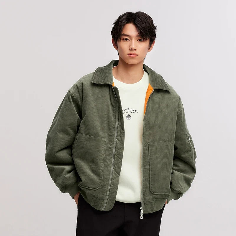 Cotton Jacket Men Corduroy Texture 2024 Winter New Pilot Jacket Thick Oversize Cotton Jacket
