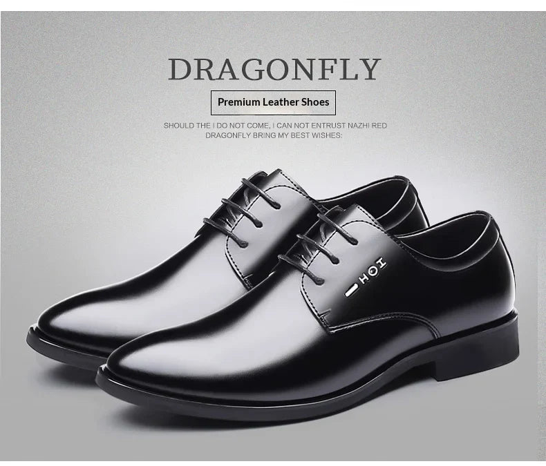 Men Height Increasing Shoes 6cm Inner Lift Black Formal Dress Shoes Lace Up Business Casual Elevator Shoes for Wedding Banquet