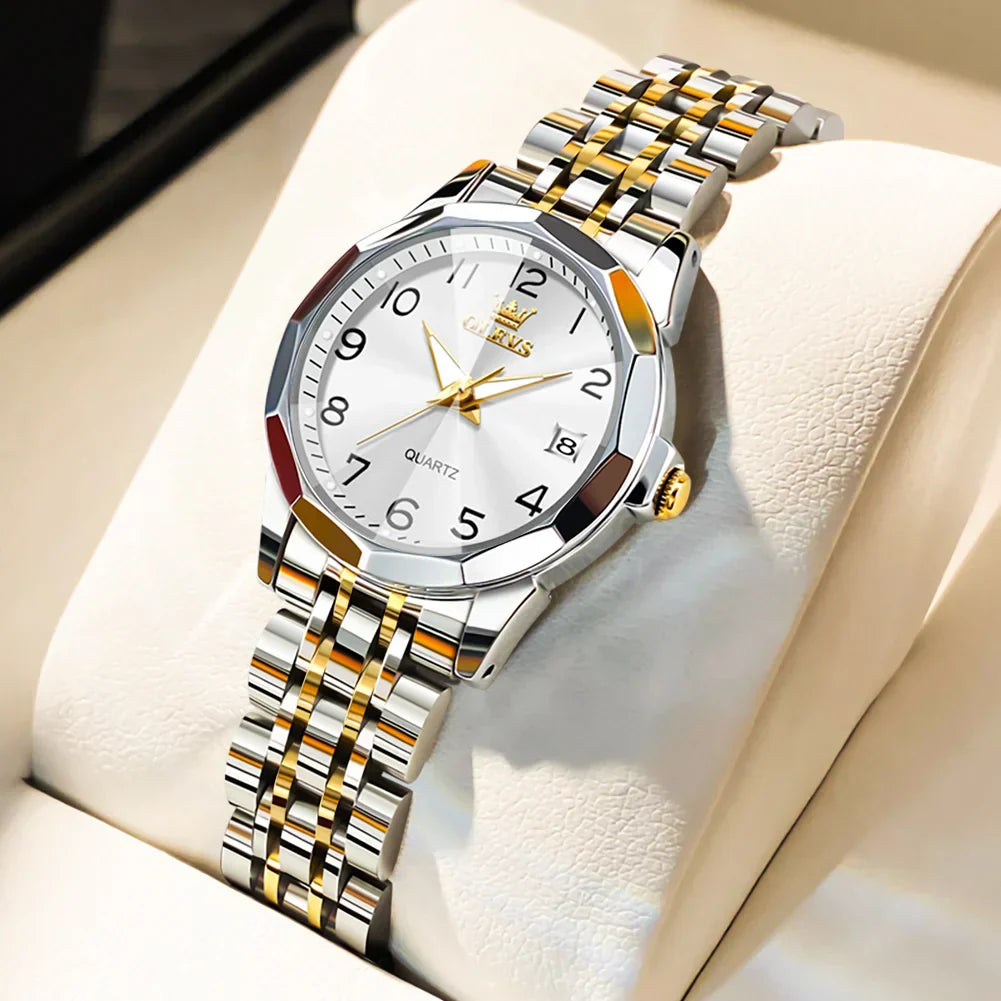 Elegant Fashion Women's Watches Luxury Brand Original Quartz Watch for Ladies Waterproof Stainless Steel Luminous Date