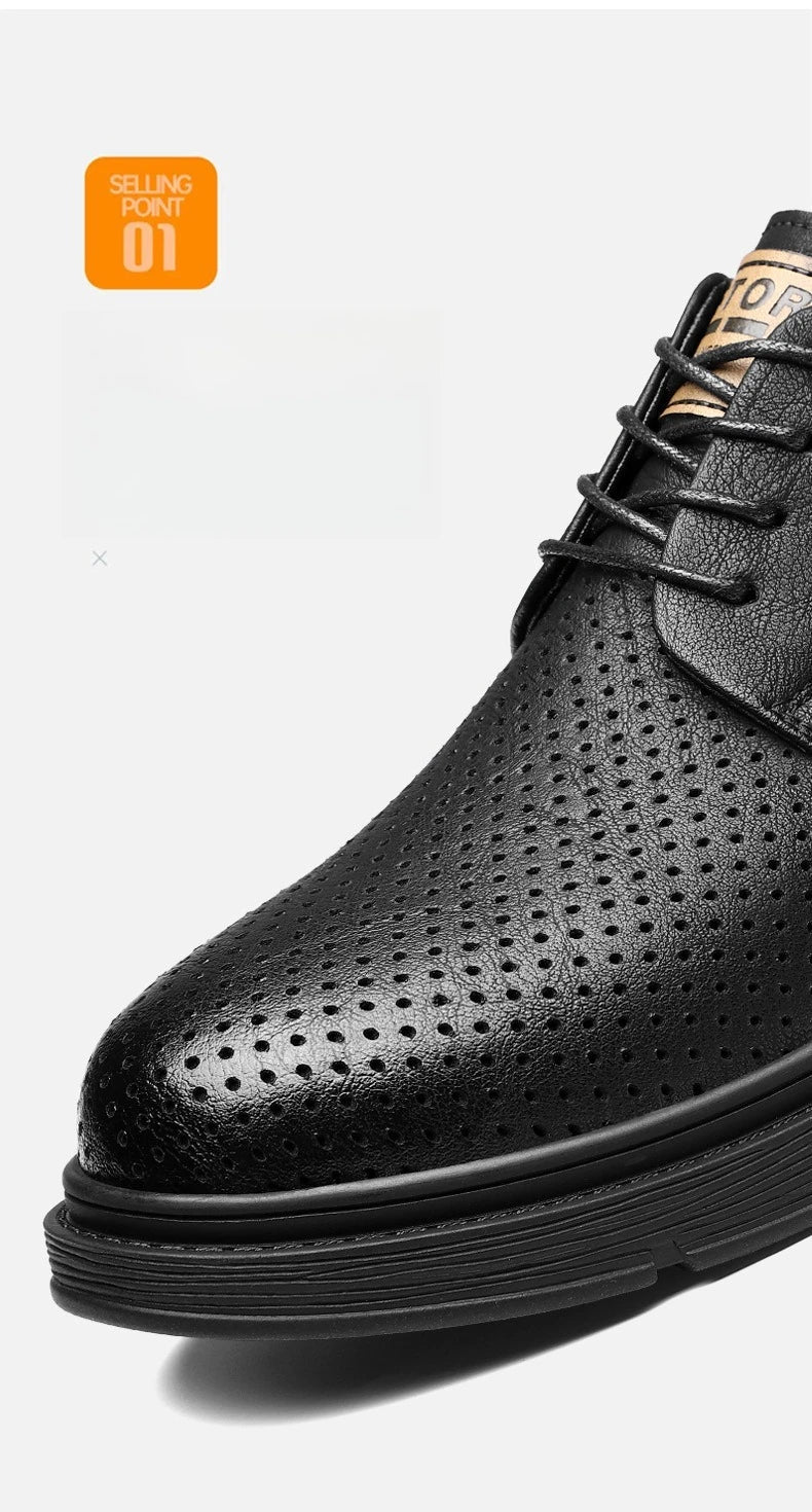 Summer Autumn New Low Top Cow Leather Shoes for Men Hallow Lace Designer Platform Shoes Male Fashion Business Casual Shoe Man