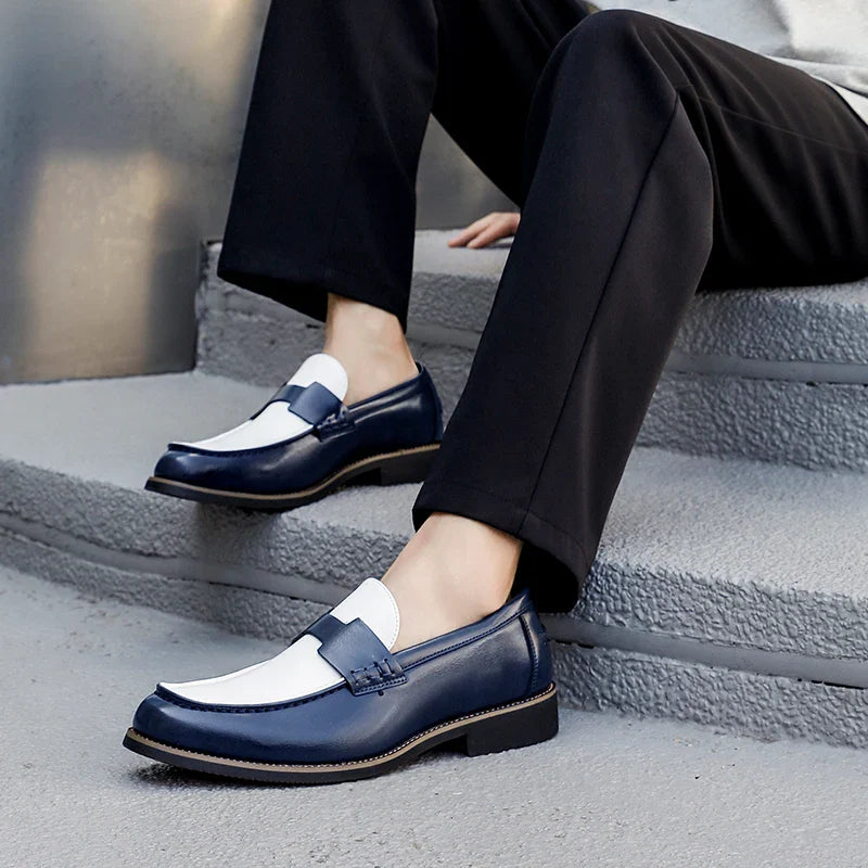 Luxury Brand Loafers Men's Black and White Color Leather Shoes Slip-on Fashion Soft-soled Casual Shoes Party Wedding Moccasin