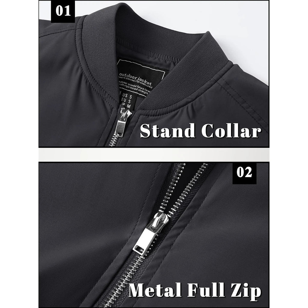 Men's Bomber Jacket Summer Autumn Thin Lightweight Casual Windbreaker Multi-pockets Full Zip Up Varsity Baseball Jacket