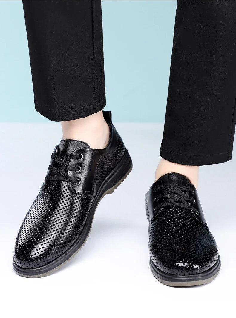 Summer Men's Leather Sandals Shoes Lace Designer Business Black Fashion Casual Shoes Male Black Groom Lace Wedding Shoes Man