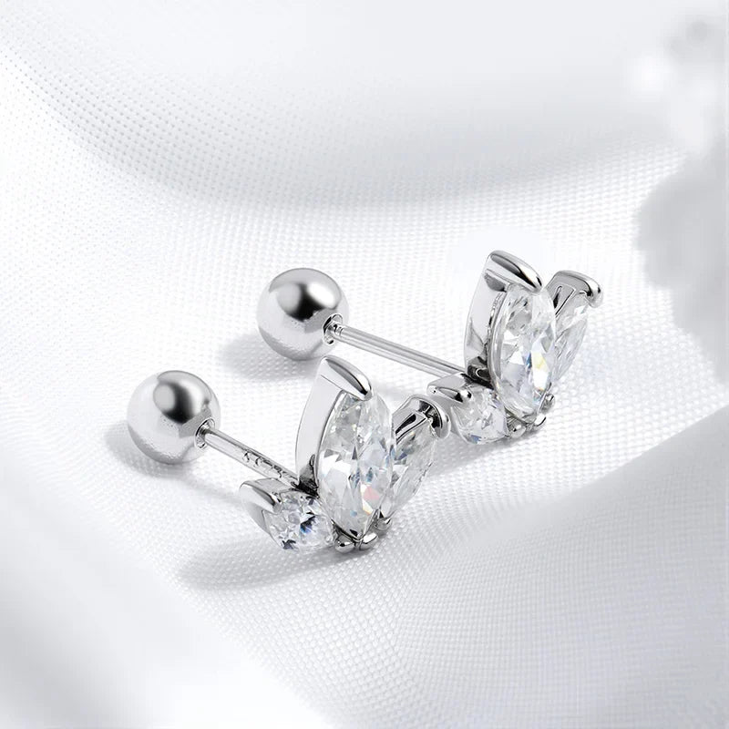 Marquise Cut 3 Gems All Moissanite Stud Earrings for Women Sparkling Jewelry Lab Diamond Pure 925 Sterling Silver Earring