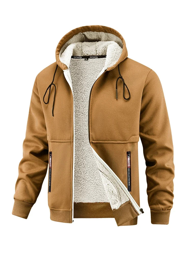 European Winter New Lamb Fleece Thick Coat Men's Outdoor Sports and Leisure Thick Hooded Jacket Top